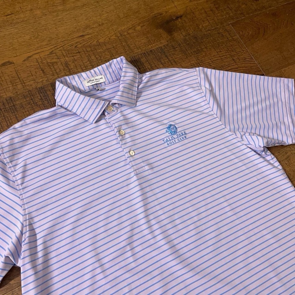 Peter Millar Polo Shirt Mens L Purple Blue Preppy Striped Talis Park Golf Club